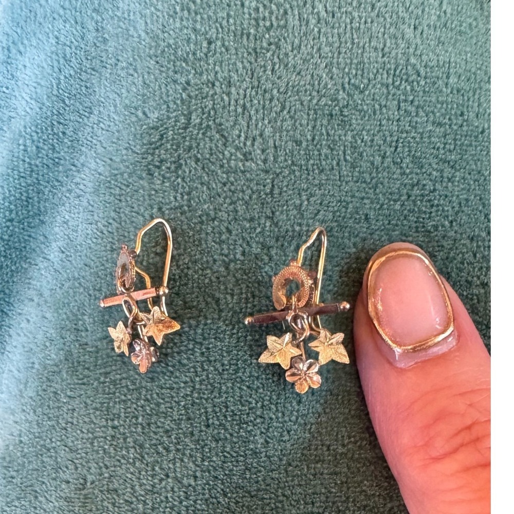 Vintage Multi-Tone Horseshoe & Ivy Drop Earrings - Picture 3 of 7